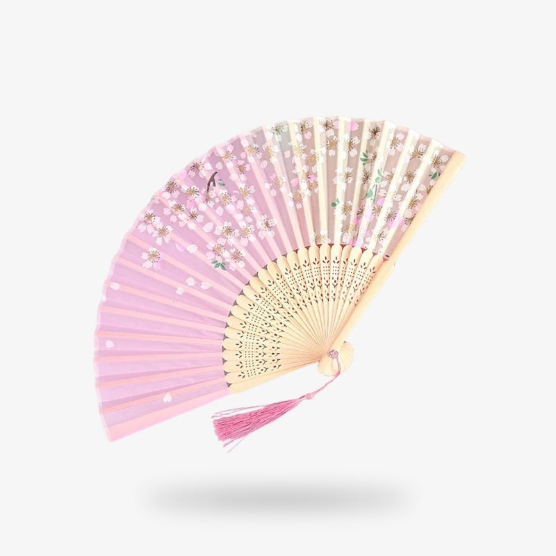 Abanico Rosa con Flores Blancas