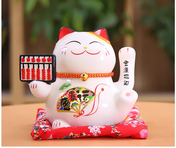 Maneki Neko con Abanico Grande y Pequeño
