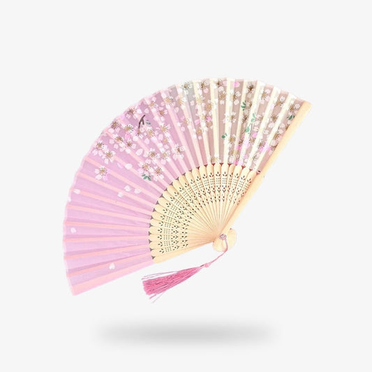 Abanico Rosa con Flores Blancas