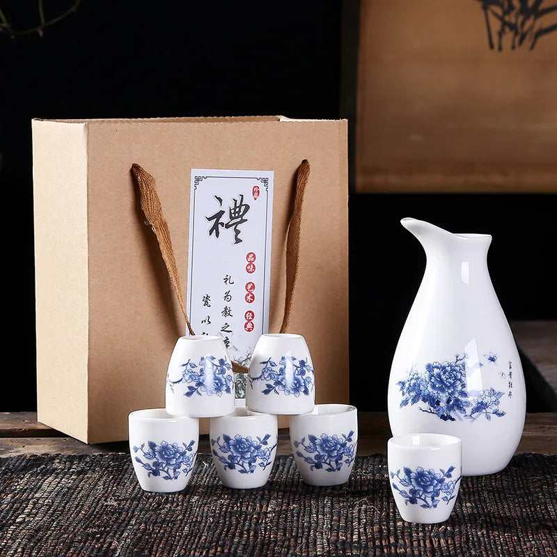 Kit Sake - Cerámica - Flores Azules