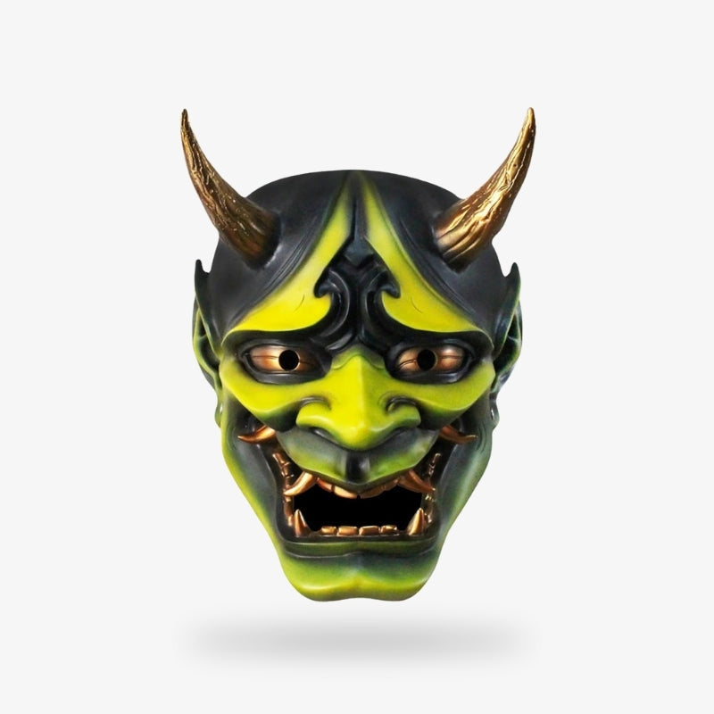 NIDONE Máscara japonesa de la máscara oni, máscara de Hannya japonesa de látex, máscara de samurai de la cara completa de miedo con colmillos y buey bocina, 11x9.5 Horror Devil Mask con NIDONE Máscara japonesa de la máscara oni, máscara de Hannya japonesa de látex, máscara de samurai de la cara completa de miedo con colmillos y buey bocina, 11x9.5 Horror Devil Mask con